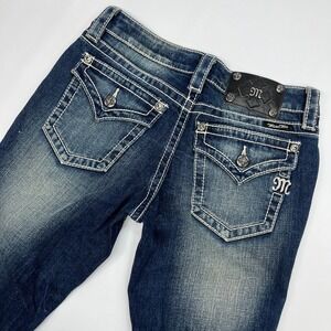 Miss Me Crop Jeans 27 Dark Wash Embellished Flap Pocket Y2K JS4009C9